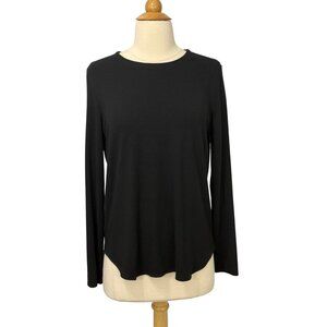 Eileen Fisher System Black Long Sleeve Top Viscose Spandex Swingy Hi-Lo Size M